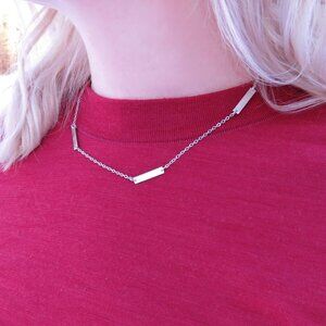 Sterling Silver Bar Station Necklace - Handcrafted Artisan Chain Necklace
